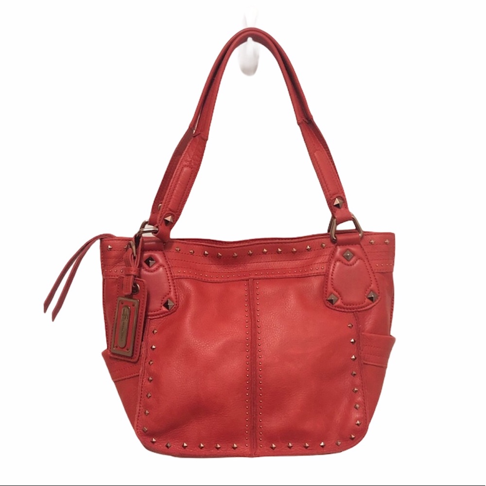 B Makowsky Red Leather ZIP Closure Bag